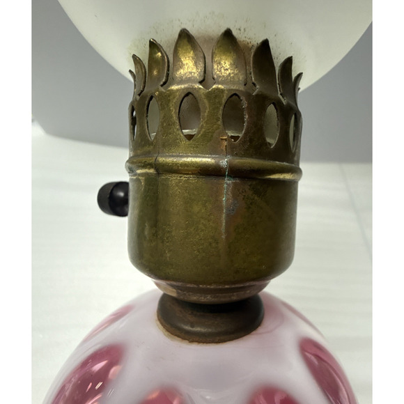 Vtg Fenton Cranberry Coin Dot Opalescent Marble Base Lamp Electric Marble Base - Picture 10 of 16